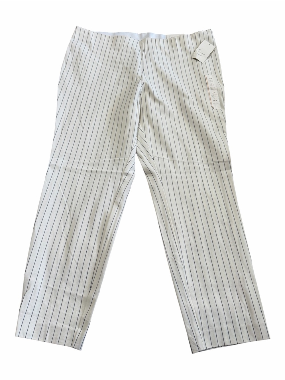 NWT Pinstripe Dress Pants Navy White Slimming Size 16 Side Zip Skinny Ankle Work